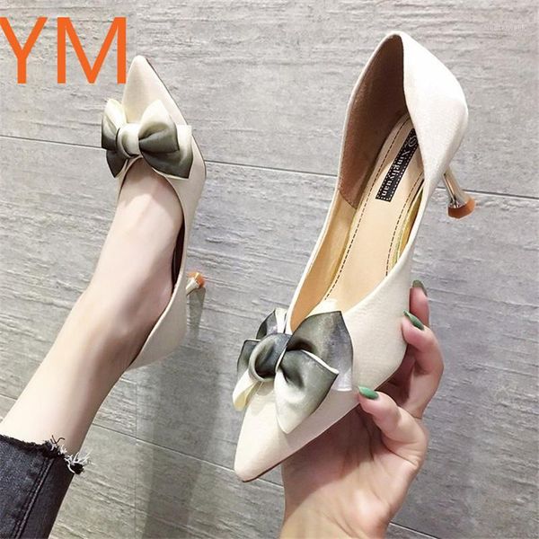 

dress shoes women's high heel brand shallow mouth pointed bow wine glass summer party wedding 401, Black