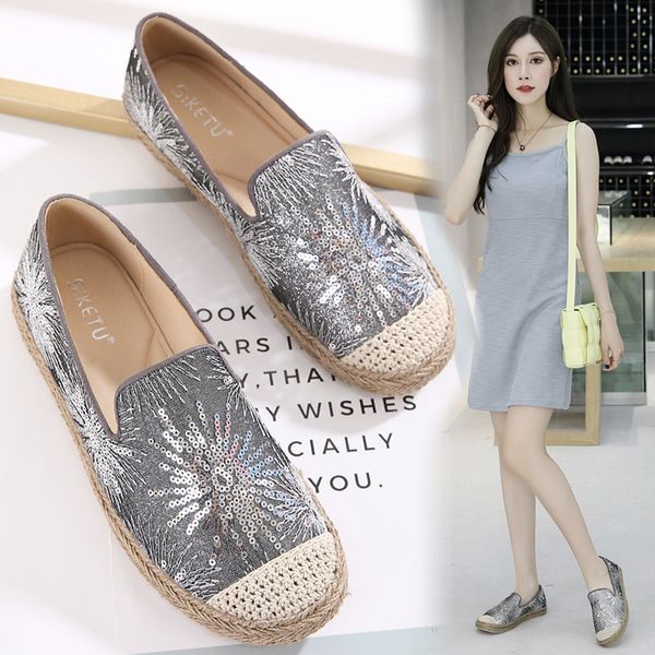 Fashion Party Espadrilles Shoes Ladies Flat Comfy Loafers Lazy Hollow Out Slip-on Cloth Big Size 41 Zapatos Para Mujer Elegante 0227