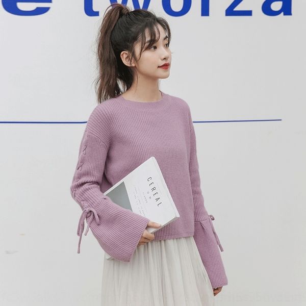 

ewmyd women's round autumn pullover winter neck sweater new korean style design tie horn long sleeve pit pullover 2019 and sweater x62q, White;black