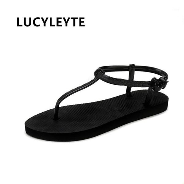

lucyleyte korean version of the summer roman flip flops fashion wild female sandals flat folder toe beach slippers1, Black