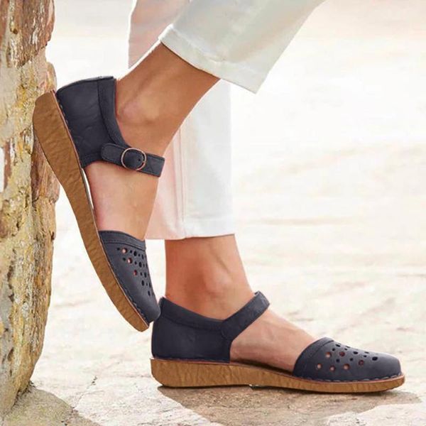 

2020 summer sandals women's shoes rome flat plus size flat buckle hollow out red sandal female shoes sandalias #3, Black