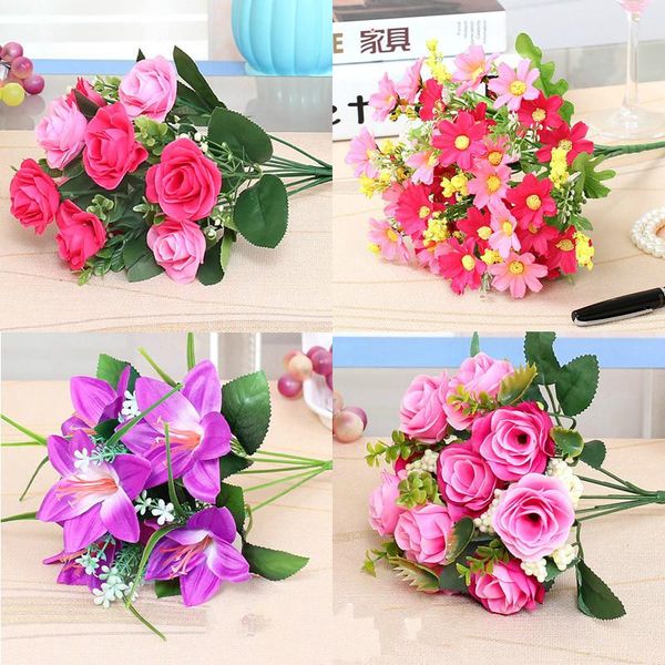 

decorative flowers & wreaths simulation silk rose flower bouquet diy home party wedding car decal bride valentine's day gift handmade