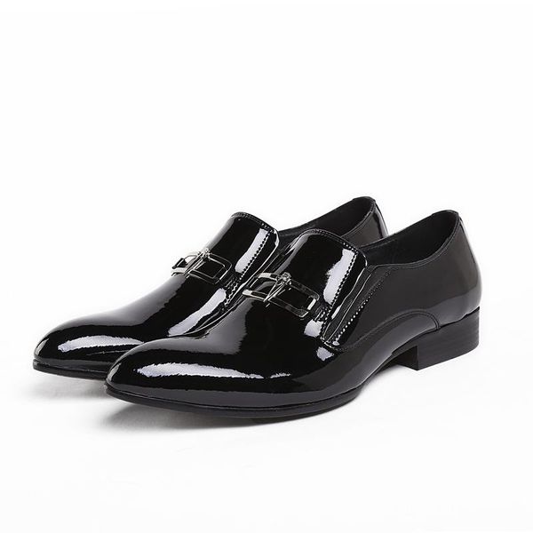

oxfords patent leather men shoes round toe formal wear work shoes genuine leather work wear chaussure homme, Black