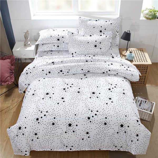 

black white stars 3pcs duvet cover bedding set twin  king size, quilt cover pillow shams drap housse douillette lit queen1