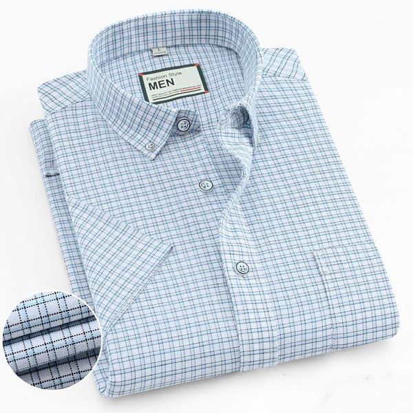 

pure cotton summer short sleeve shirts for men casual checked design solid striped regular fit pocket smart 1, White;black