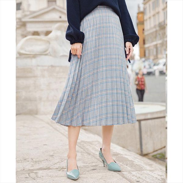 

womens skirts spring autumn pleated retro artistic classic plaid a line women skirt drop shipping good quality, Black