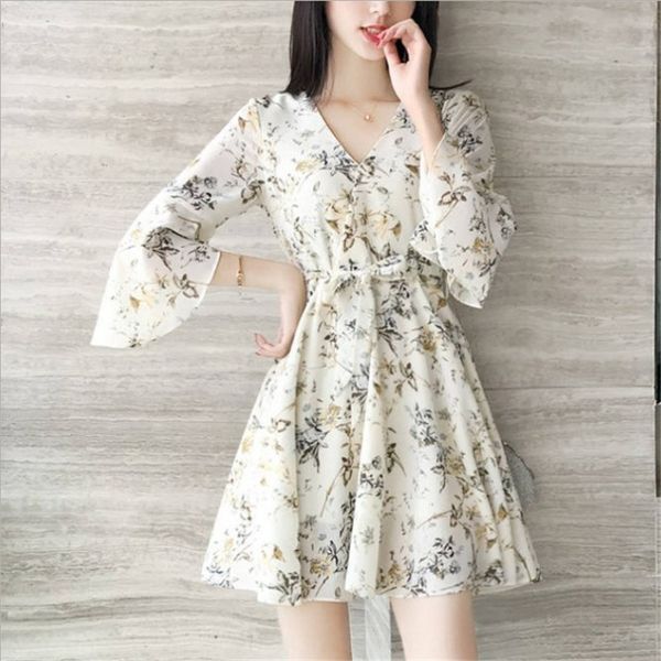 

floral chiffon dressflower dressdress 2020 spring and summer new elegant slimming small french hipster sweet fairy dress jgvyx, Black;gray