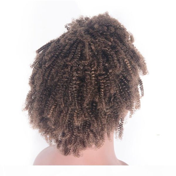 

100% human hair lace front wigs 4# medium brown brazilian virgin hair wigs kinky curly for black women, Black;brown