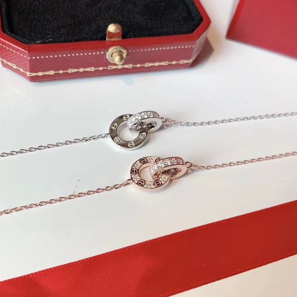 

fashion size double ring full diamond double-sided design bracelet, imported sterling silver material exquisite bracelet ing, Red;brown