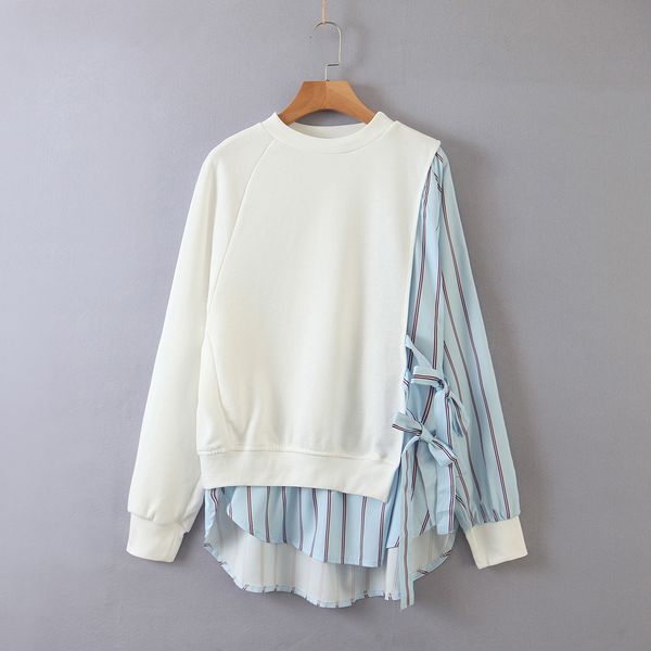 

q2195 - korean women's 2020 spring and autumn new lazy style round collar irregular stripe sweater stitching sweater for women d7weq, Black