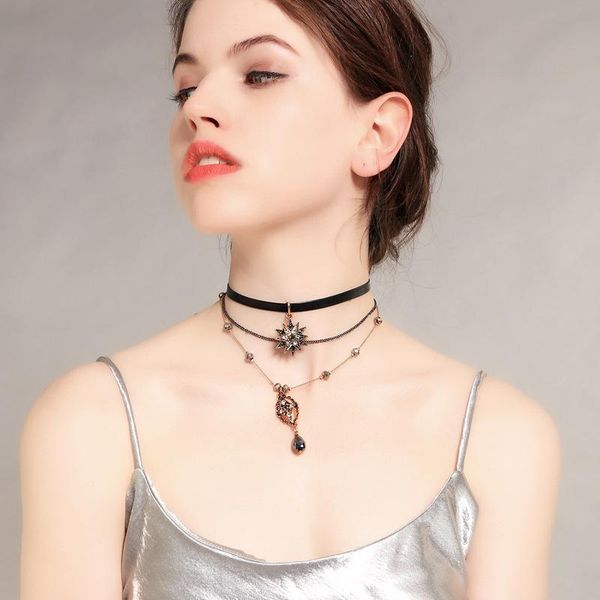 

chokers unique jewelry drop pendant choker collar banquet dress star necklace for women vintage accessories gift gothic chain, Golden;silver