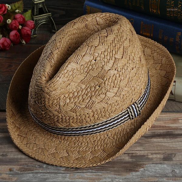 

wide brim hats men straw beach hat sun block sunscreen summer handmade outdoor panama party fedoras jazz wholesale1, Blue;gray