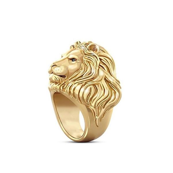 

metal lion head finger ring hip hop style men animal lion ring for gift party size 7- sqcnny homes2007, Golden;silver