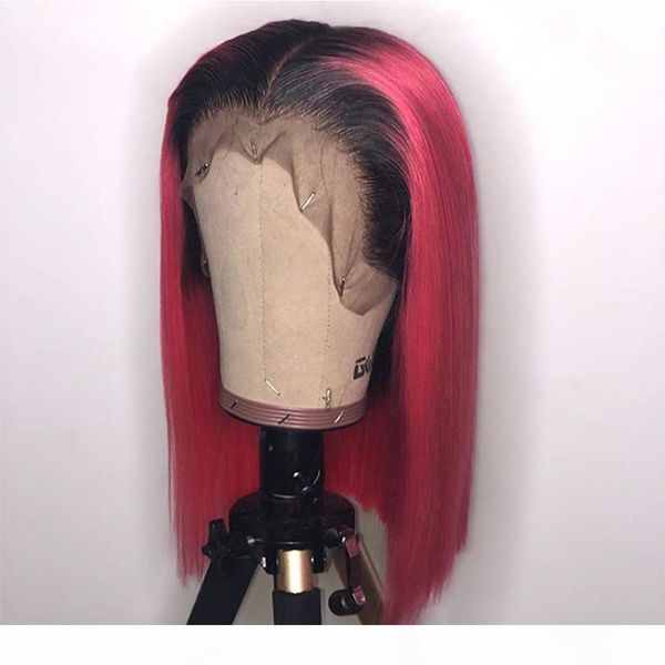 

brazilian hair ombre 1b red 13x4 bob lace front wigs human hair remy ombre bob wig for women pre plucked glueless short bob wigs, Black;brown