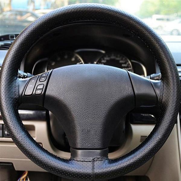 

grey drive truck pu leather with needles and thread fit 38cm car steering wheel cover protector1