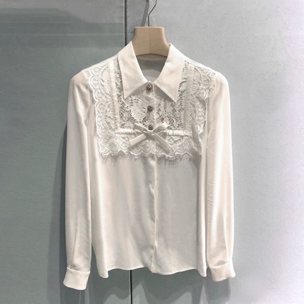 

new 2021 spring blouse for women lace shreds perspective sweet arch s chiffon office lady long sleeves shirts io3f, White