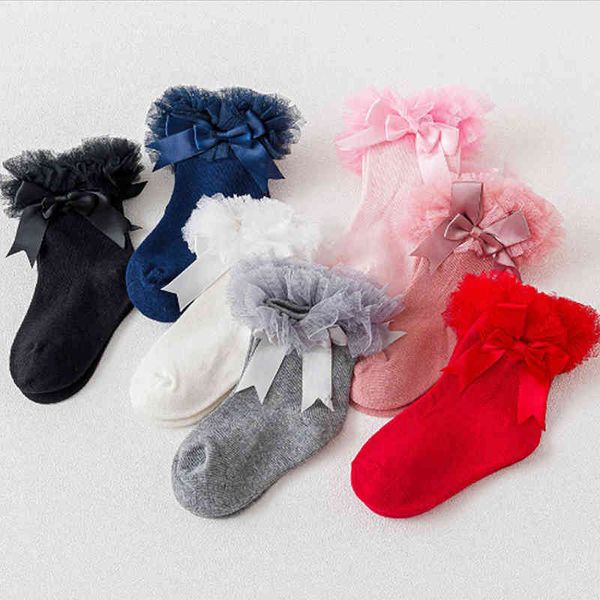 Criança bebê meias meninas crianças princesa meias bowknot laço floral meias curtas de algodão plissado frilly thrilly tinta peúga g1224