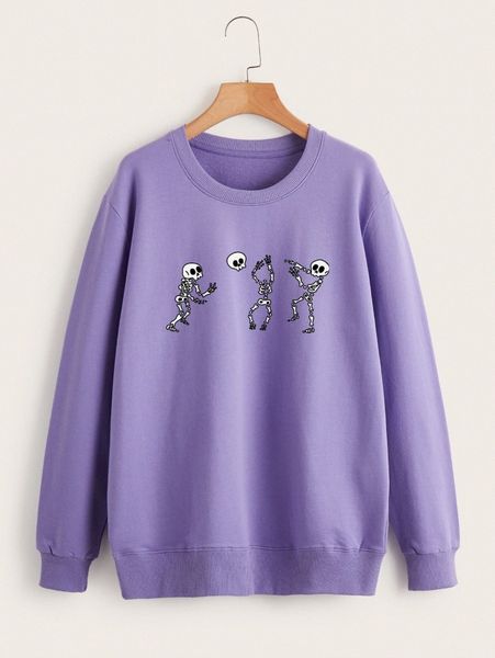 

skeleton graphic round neck sweatshirt t8di#, White;black