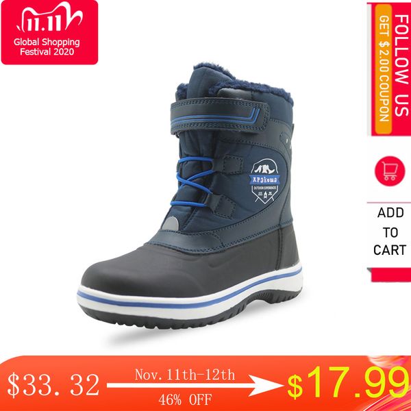 

apakowa boys winter frosty warm wool lining snow boots kids lightweight waterproof cold weather non-slip outdoor shoes, Black;grey