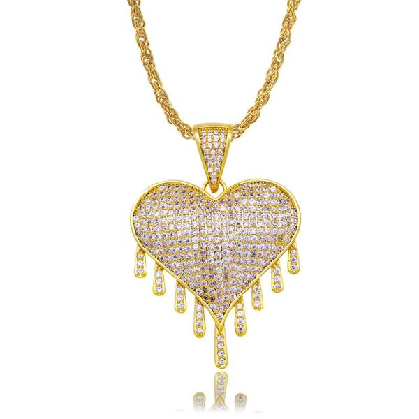 

lucky sonny drip heart gold filled accessory hip hop bling pendants & necklaces full cz iced paved heart necklace party jewelry, Silver