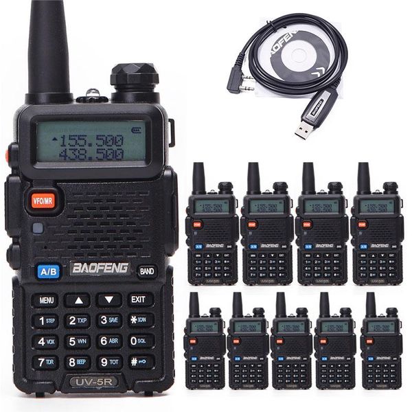 

10 pcs baofeng uv-5r portable radio walkie talkie uv5r 5w fm radio 128ch dual band two way cb with 1 usb programming cable