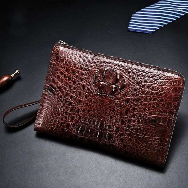 

briefcases crocodile leather clutch bag brown brand wallet fashion men's gift handbag luxury european style designer high-quality purse