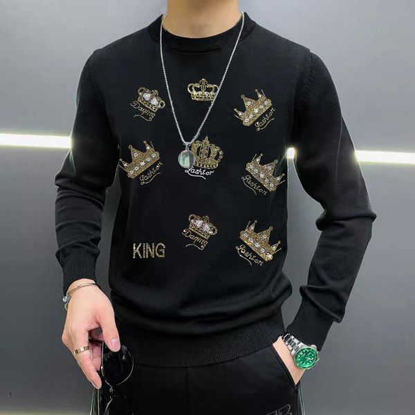 

men's sweaters women's knitted long-sleeved warm and comfortable fabric winter crew neck sweater pullover diamond crown couple, White;black