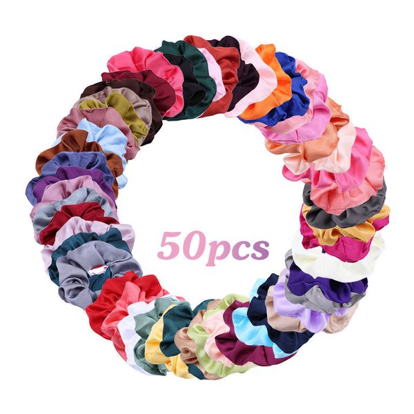 

high-quality satin hair rubber bands suit solid color fabric 50 color imitation silk large intestine hair ring accessories, Pink