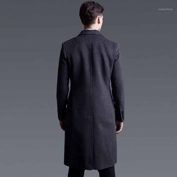 

business man winter wool blends casaco masculino woolen outwear overcoat mens long coat pockets double breasted trench1, Black