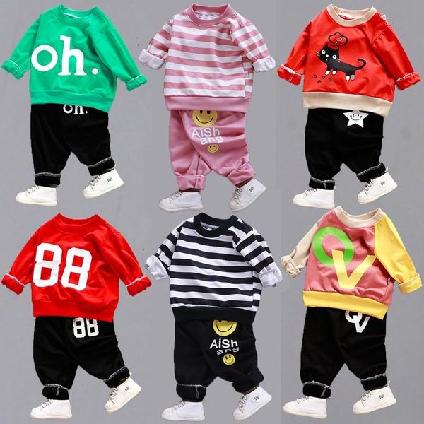 

2020 children's sweater suit cartoon clothes coat + pants 2pcs set baby boys clothes girls autumn casual sport outwear, White