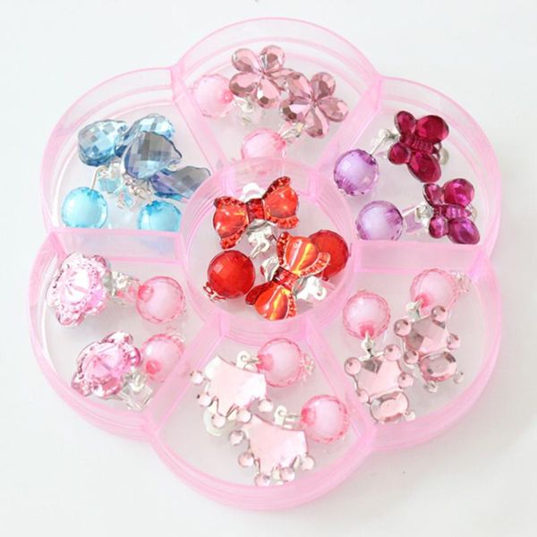 

7 pairs lovely kids clip-on earrings girls play ear clip decorations party favors (acrylic), Golden;silver