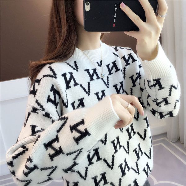 

autumn winter and spring plus size womens round neck sweaters pullover women casual thick warm knitted women sweater high quality, White;black