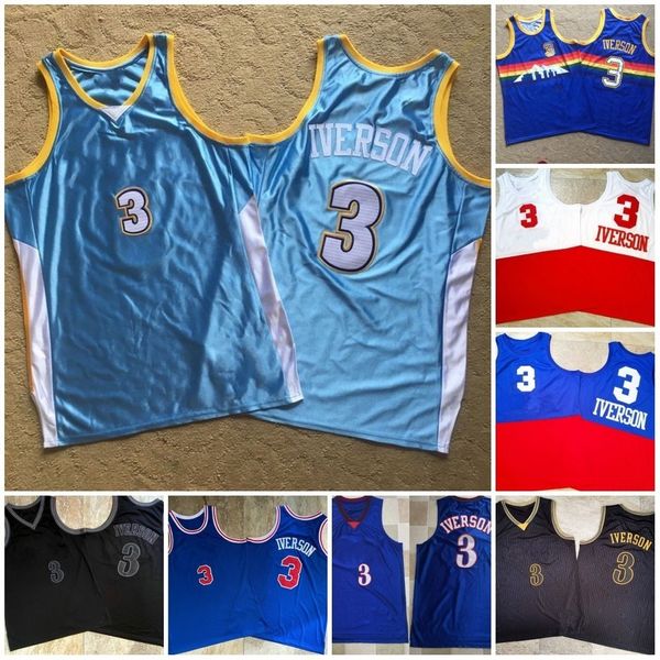 

vintage 3 iverson swingman mesh embroidery logos stitched basketball jerseys, Black