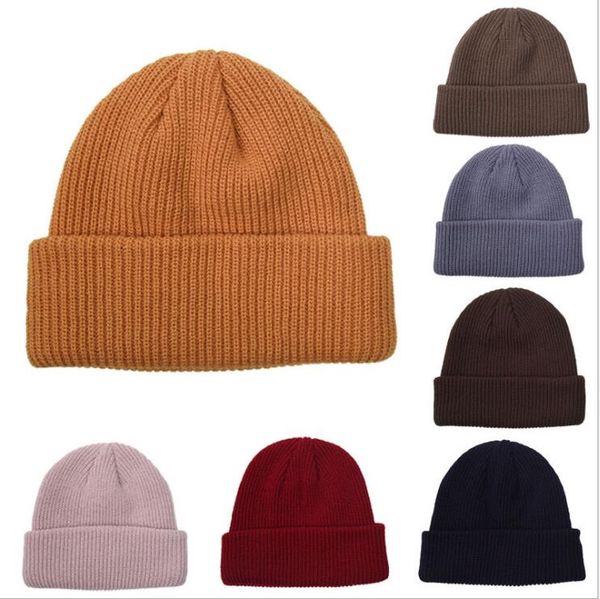 

winter warm beanie retro dome knitted hat soild color skull cap outdoor ski windproof coldproof caps hip hop skullcap lsk2008, Yellow