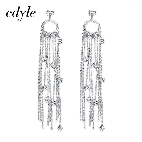 

cdyle new design women's drop earrings simple dangling chain long tassel earrings with cubic zirconia fashion jewelry 20201, Silver