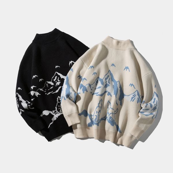 

autumn winter men sweater european and american fashion male snow printing loose sweaters casual mens sweatershirt size -2xl, White;black