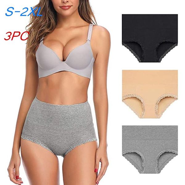 

women's panties my 3pc women underwear, high waist briefs, fall elastic no trace 3 pieces lingerie, Black;pink