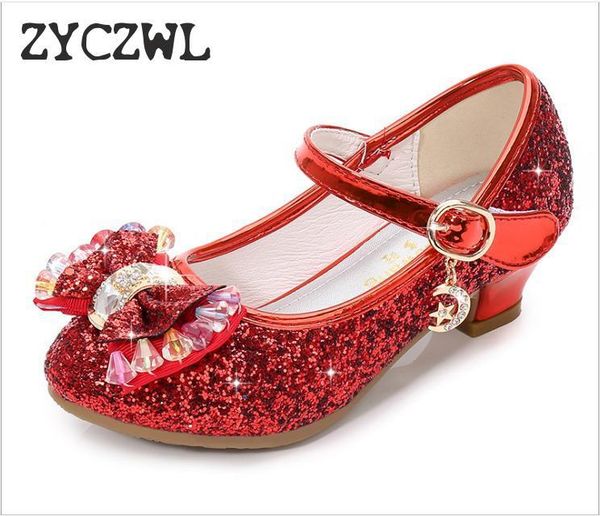 

princess kids leather shoes for girls flower casual glitter children high heel girls shoes butterfly knot blue pink silver c1008, Black;white