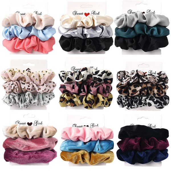 

3шт vintage velvet scrunchie leopard scrunchies набор резинки повязка хвостик держатель галстуки rope аксессуары для волос подарочные