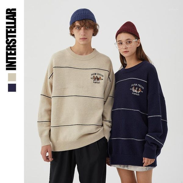 

interstellar striped knitted jumpers sweaters streetwear harajuku casual embroidery pullover knitwear men male 1, White;black