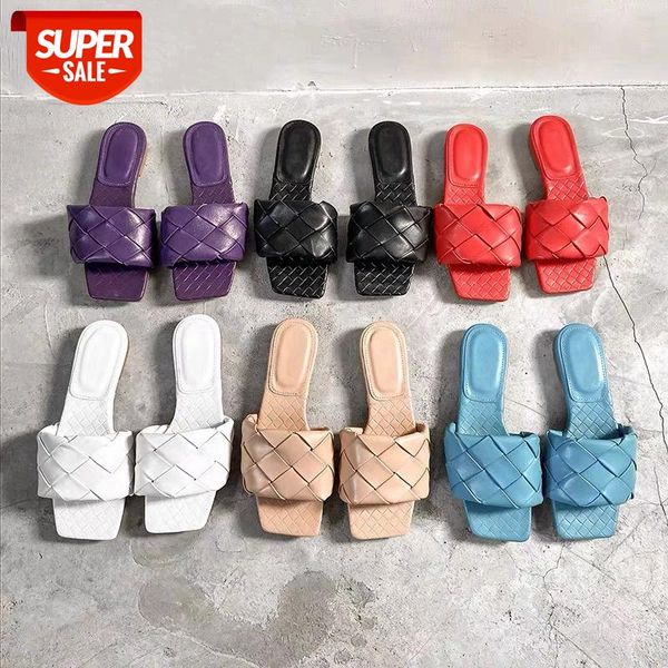 

2021 brand slippers weave leather women sandal open toe flat casual slides summer outdoor beach female flip flops beach shoes #8u4g, Black