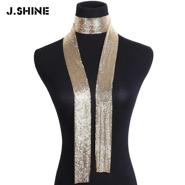 

jshine punk aluminium alloy sequins long scarf choker necklace statement gradient neckband necklaces for women fashion jewelry, Silver