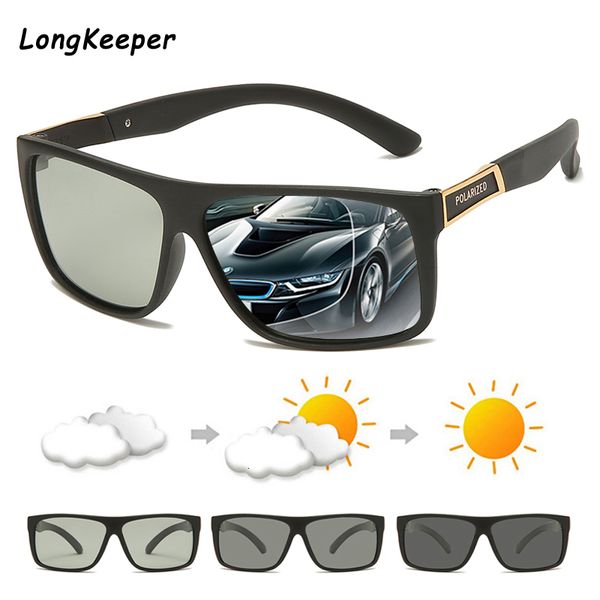 

brand long oversized pchromic polarized sunglasses men square frame discoloration sun glasses driving gafas de sol uv400, White;black