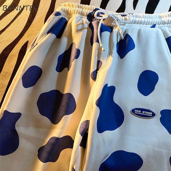 

harem pants women plus velvet white kawaii elastic waist spring casual stylish pockets teens full length popular all-match print, Black;white