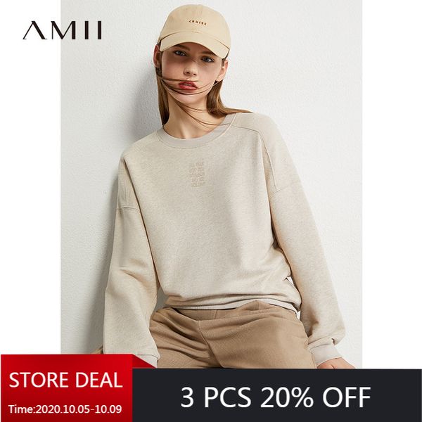 

amii minimalism autumn hoody women fashion oneck letter printed loose streetwear hoody sweatshirt women 12030253 201008, Black