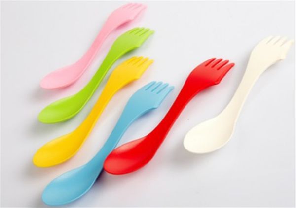 3 In 1 Baby Löffel Gabel Cutter Reise Camping Wandern Picknick Kunststoff Spork Combo Reisen Gadget Besteck Geschirr KD1