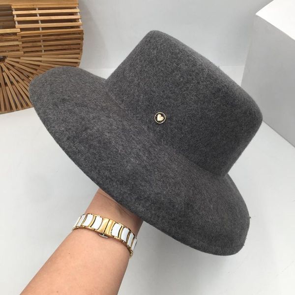 

wide brim hats fedora autumn winter for women female hat wide-brim felt trilby retro show smaller face bucket, Blue;gray