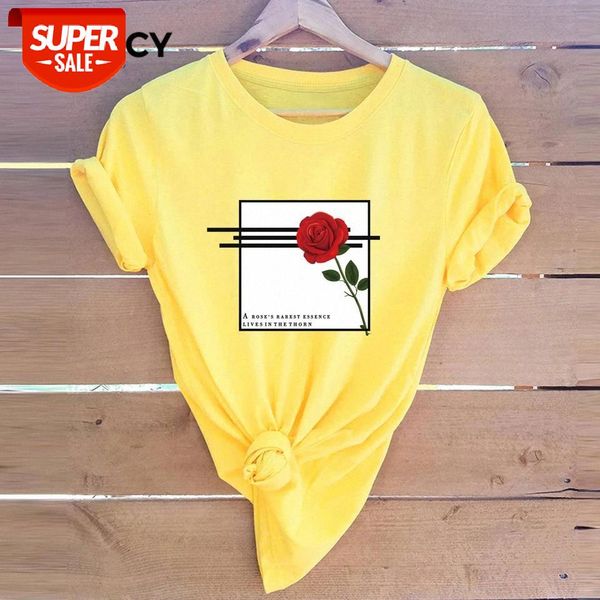 

jfuncy rose flower print harajuku graphic tee women shirt plus size summer loose casual tshirt 100% cotton t-shirts female #1w36, White