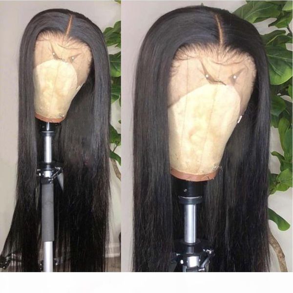 

full lace straight human hair wigs pre plucked malaysian virgin remy long black color straight glueless lacefront wig for african american, Black;brown