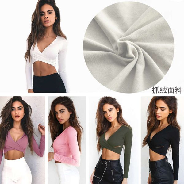 

7718 autumn and winter long sve bra open navel strap v-neck fce top, Black;gray